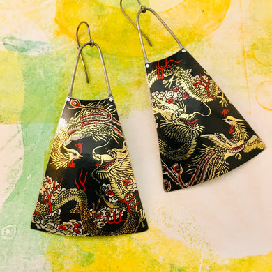 There Be Dragons Upcycled Tin Long Fans Earrings