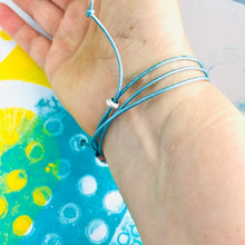 Load image into Gallery viewer, Aqua Tiny Tin Beaded Leather Cord Necklace or Bracelet