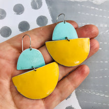 Load image into Gallery viewer, Matte Aqua and Butter Upcycled Tin Boat Earrings
