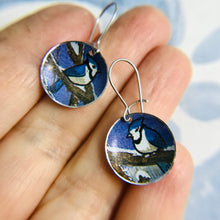 Load image into Gallery viewer, Bluejays Tiny Dot Upcycled Tin Earrings