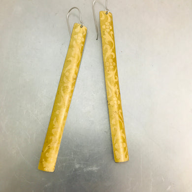 Vintage Golden Flowered Edge Long Narrow Tin Earrings