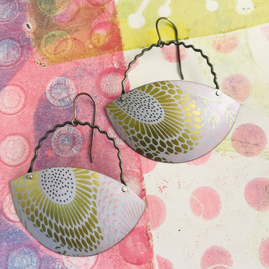 Sunflower Gibbous Moon Recycled Tin Earrings