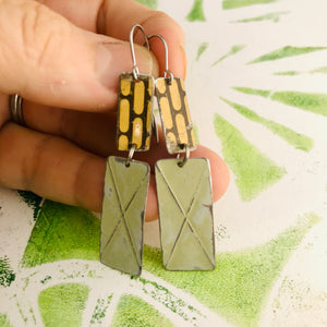 Palest Celery & Vintage Capsule Pattern Recycled Tin Earrings