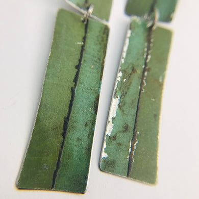 Vintage Greens Narrow Rectangles Zero Waste Tin Earrings