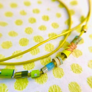 Lime Yellows Beaded Leather Cord Necklace or Bracelet