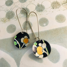 Load image into Gallery viewer, White Cherry Blossoms on Midnight Medium Basin Upcycled Tin Earrings