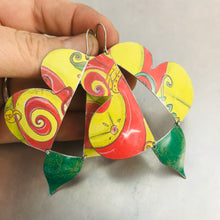 Load image into Gallery viewer, Abstract Yellow Red &amp; Green Butterflies Upcycled Tin Earrings