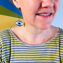 Load image into Gallery viewer, Red Eye Upcycled Tin Earrings