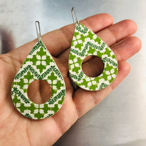 Green Pattern Teardrops Recycled Book Cover Earrings