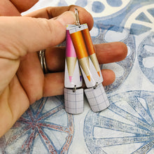 Load image into Gallery viewer, Colored Pencils &amp; Graph Paper Rounded Rectangles Zero Waste Tin Earrings