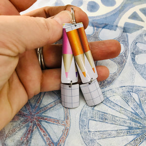 Colored Pencils & Graph Paper Rounded Rectangles Zero Waste Tin Earrings
