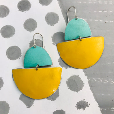 Matte Aqua and Butter Upcycled Tin Boat Earrings