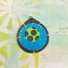 Load image into Gallery viewer, RESERVED Encircled Chartreuse in Bright Blue Upcycled Tin Earrings