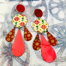 Load image into Gallery viewer, Mixed Reds Zero Waste Tin Chandelier Earrings