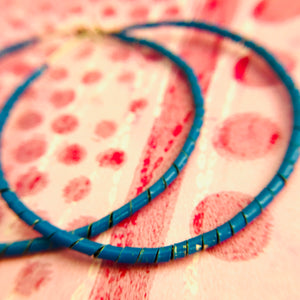 True Blue Spiraled Tin Big Hoop Earrings