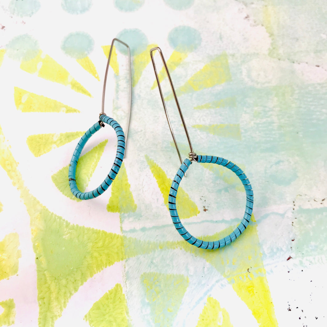 Aqua Spiraled Circle Upcycled Earrings