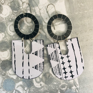 Black & White Pattern Chunky Horseshoes Zero Waste Tin Earrings