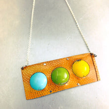 Load image into Gallery viewer, Aqua, Apple &amp; Mango on Pumpkin Recycled Tin Necklace