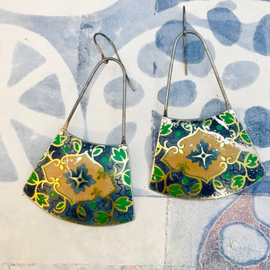 Vintage Blue & Green Small Fans Zero Waste Tin Earrings