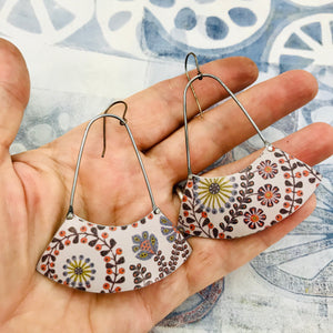 Stylized Leaves & Flowers on Palest Lavender Wide Arc Zero Waste Earrings