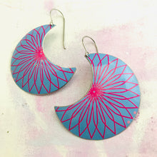 Load image into Gallery viewer, Hot Pink Spirograph Moons Upcycled Tin Earrings