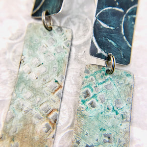 Black & White Patina Rectangles Tin Earrings