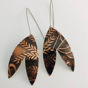 Copper Leaves Double Leaf Upcycled Tin Earrings