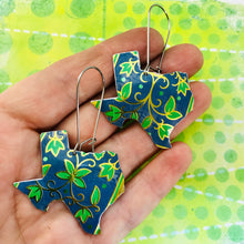 Load image into Gallery viewer, Vintage Blue &amp; Green Leaves Upcycled Tin Earrings