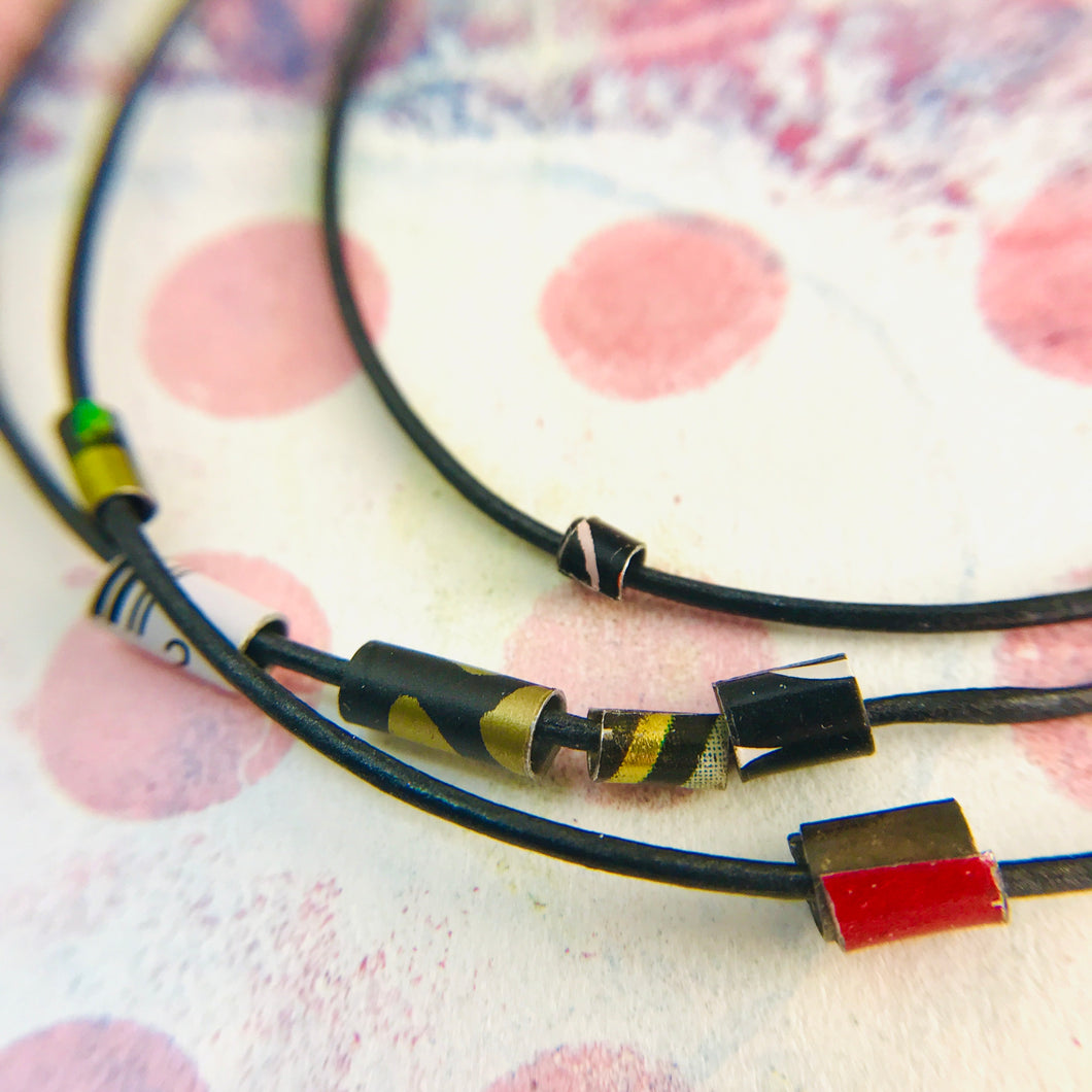 Graphite Tiny Tin Beaded Leather Cord Necklace or Bracelet