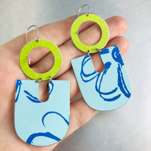 Load image into Gallery viewer, Pale Aqua &amp; Shimmery Spring Green Chunky Horseshoes Zero Waste Tin Earrings