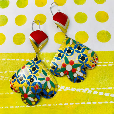 Flower Mosaic Trefoil Upcyled Tin Earrings