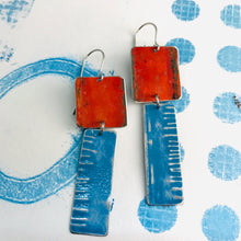 Load image into Gallery viewer, Rustic Matte Red &amp; Sky Zero Waste Tin Earrings