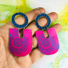 Load image into Gallery viewer, Shimmery Bright Pink Chunky Horseshoes Zero Waste Tin Earrings