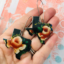 Load image into Gallery viewer, Pink Roses on Black Texas Upcycled Tin Earrings