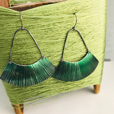 Etched Forest Large Fan Recycled Tin Earrings Tin Anniversary Gift