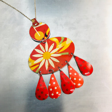 Daisy and Dots on Orange Zero Waste Tin Chandelier Necklace