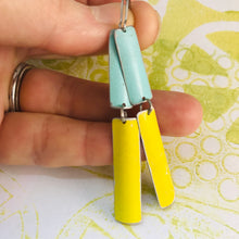 Load image into Gallery viewer, Matte Bright Yellow &amp; Aqua Zero Waste Tin Earrings