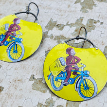 Load image into Gallery viewer, Curious George Delivery Circles Upcycled Tin Earrings
