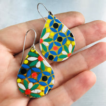 Load image into Gallery viewer, Vintage Mosaic Upcycled Teardrop Tin Earrings