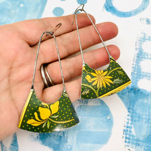 Load image into Gallery viewer, Yellow Blossoms on Polka Dots Recycled Tin Earrings