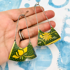 Yellow Blossoms on Polka Dots Recycled Tin Earrings