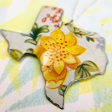 Vintage Yellow Wildflower Texas Recycled Tin Necklace
