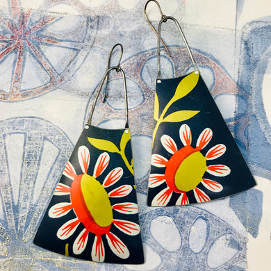 Big Daisies Upcycled Tin Long Fans Earrings