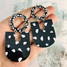 Load image into Gallery viewer, Black and White Confetti Chunky Horseshoes Zero Waste Tin Earrings