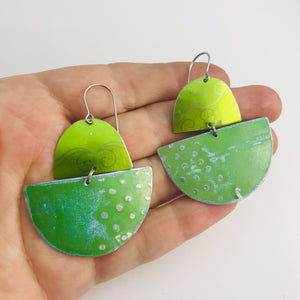 Shimmery Green Boats Upcycled Tin Earrings