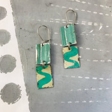 Load image into Gallery viewer, Vintage Aqua Waves Upcycled Rectangles Tin Earrings