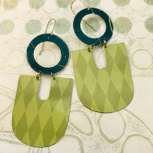 Load image into Gallery viewer, Pale Green Harlequins Chunky Horseshoes Zero Waste Tin Earrings