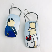 Load image into Gallery viewer, Dilbert &amp; Pointy Haired Boss Rounded Rectangle Upcycled Tin Earrings by adaptive reuse jewelry