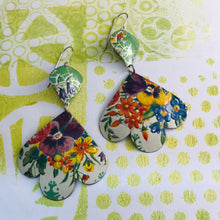 Load image into Gallery viewer, Pansies on Green Trefoil Upcyled Tin Earrings
