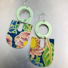 Load image into Gallery viewer, Big Pink Flowers Chunky Horseshoes Zero Waste Tin Earrings